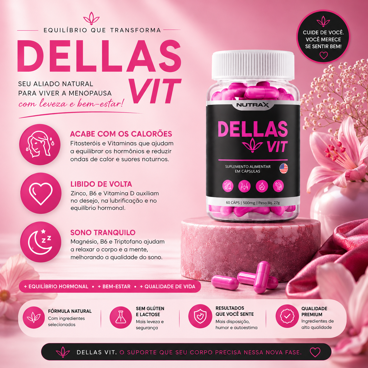 Pote Dellas Vit Nutrax com flores